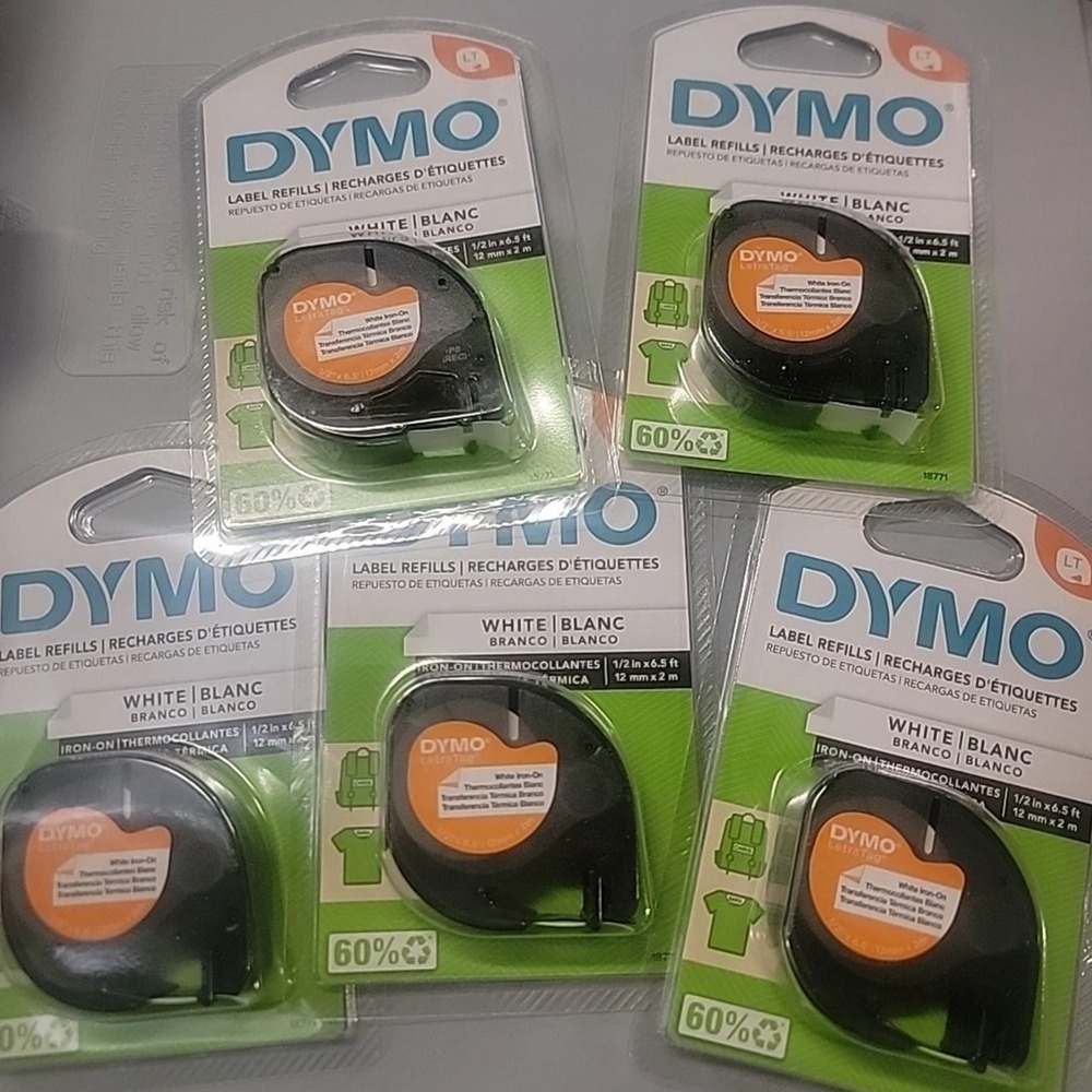 Lot of 6 DYMO LetraTag Fabric Iron-On Labels, 1/2" x 6 1/2 ft, White New!